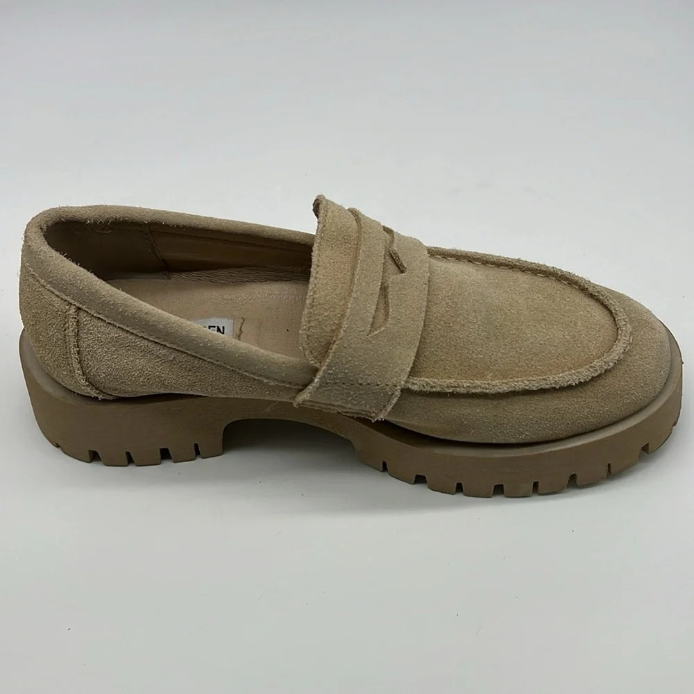Steve Madden - Lila Taupe Suede Slip On Rounded Close Toe Chunky Loafer Size 8.5